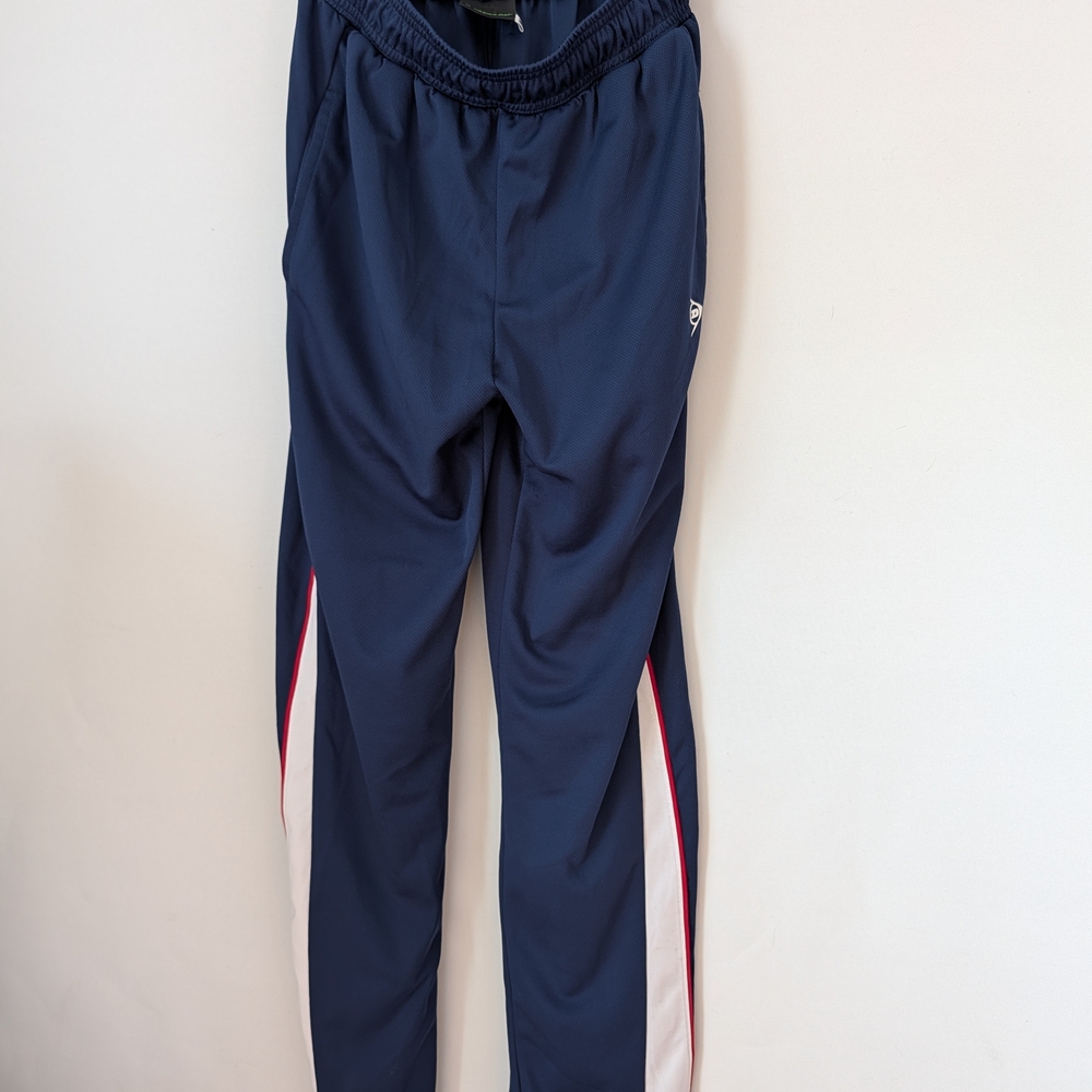Navy Dunlop Track Pants with Red and White Stripes
